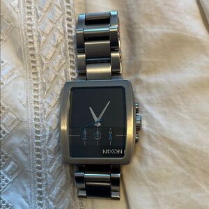 Nixon Square Stainless Steel Watch with Black Dial and Blue Accents